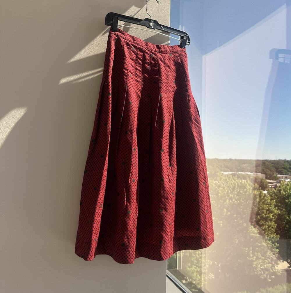 Brooks Brothers Geometric Corduroy Pleated Midi Skirt Red/Black Size 8